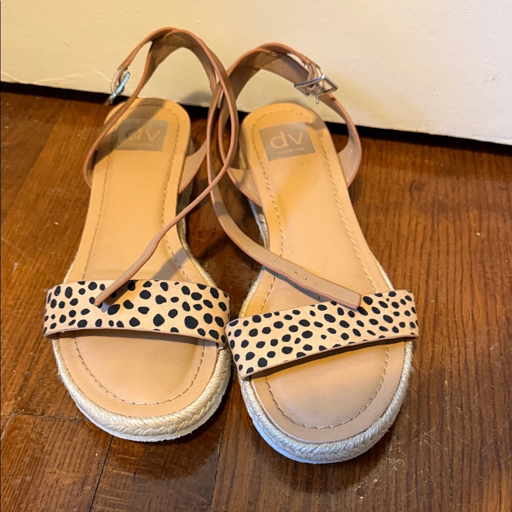 DV by Dolce Vita Tan Espadrille Sandals with Cream Leopard-Spot Strap